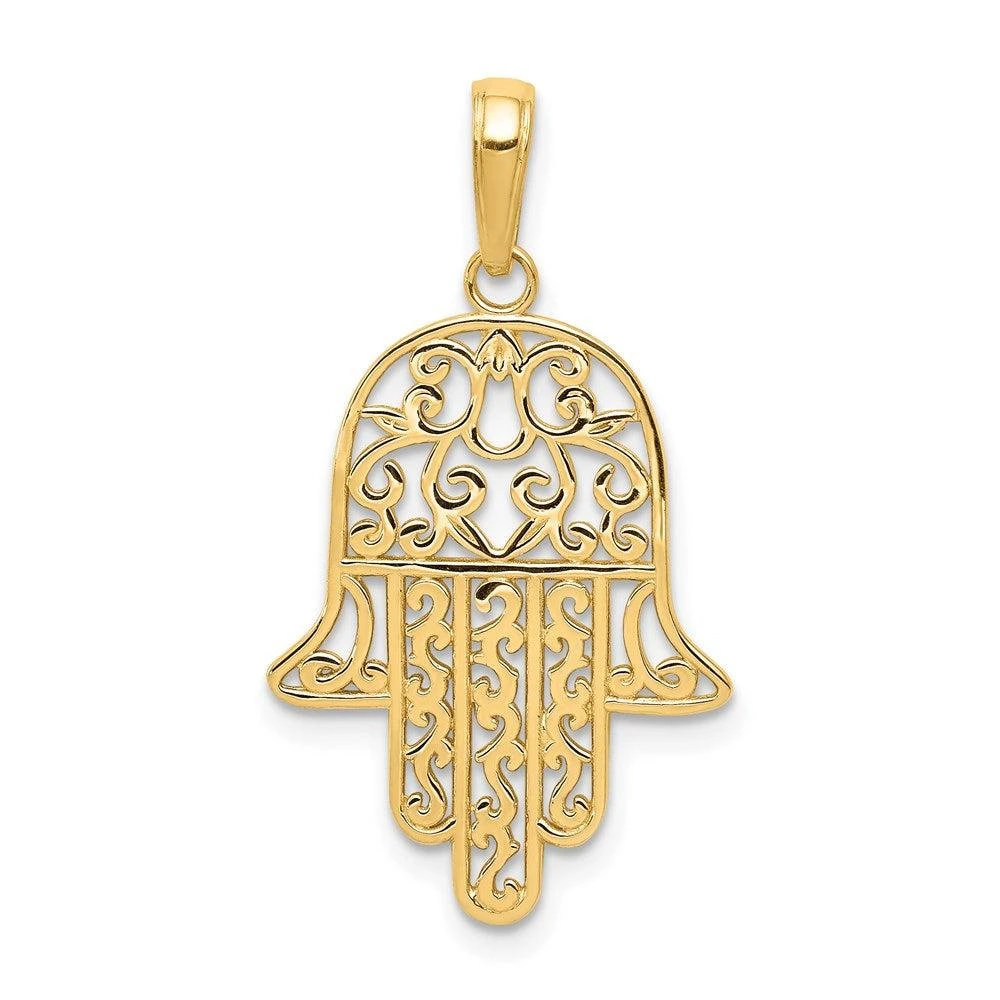 Diamond2Deal 14k Yellow Gold Filigree Chamseh Pendant