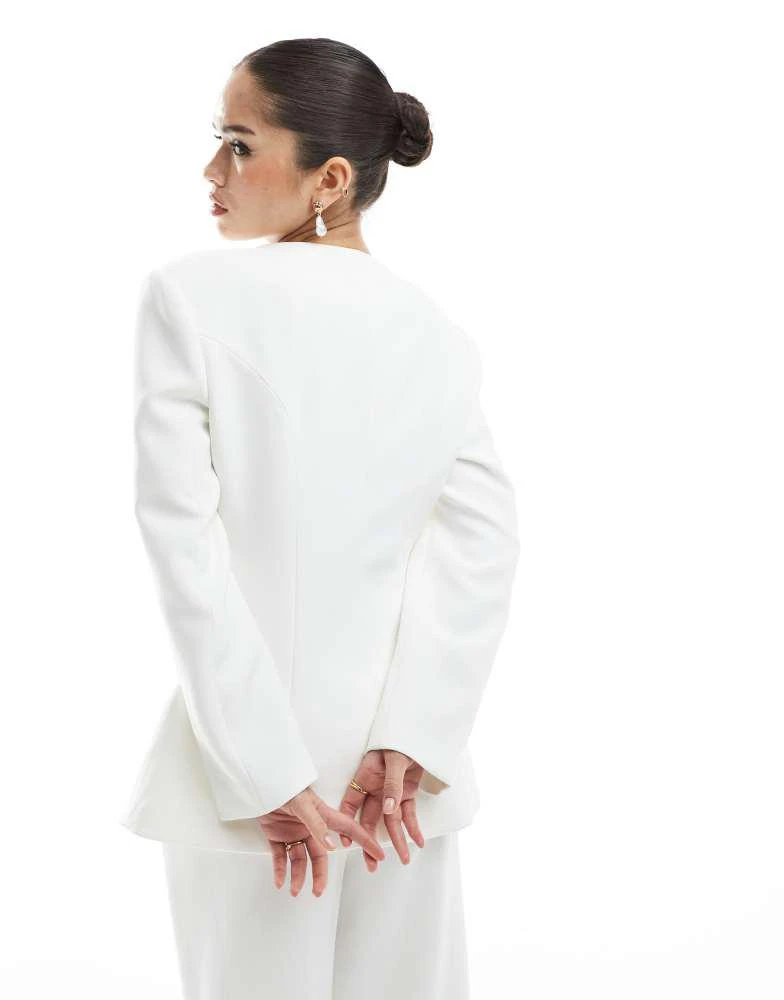 Six Stories Six Stories Bridal collarless tailored blazer co-ord in ivory 4
