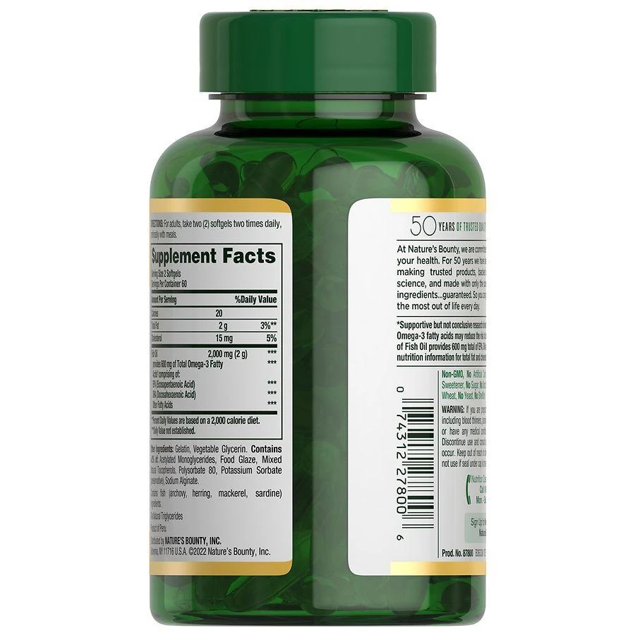 Nature's Bounty Fish Oil With Omega 3 Softgels, 1000 Mg 3