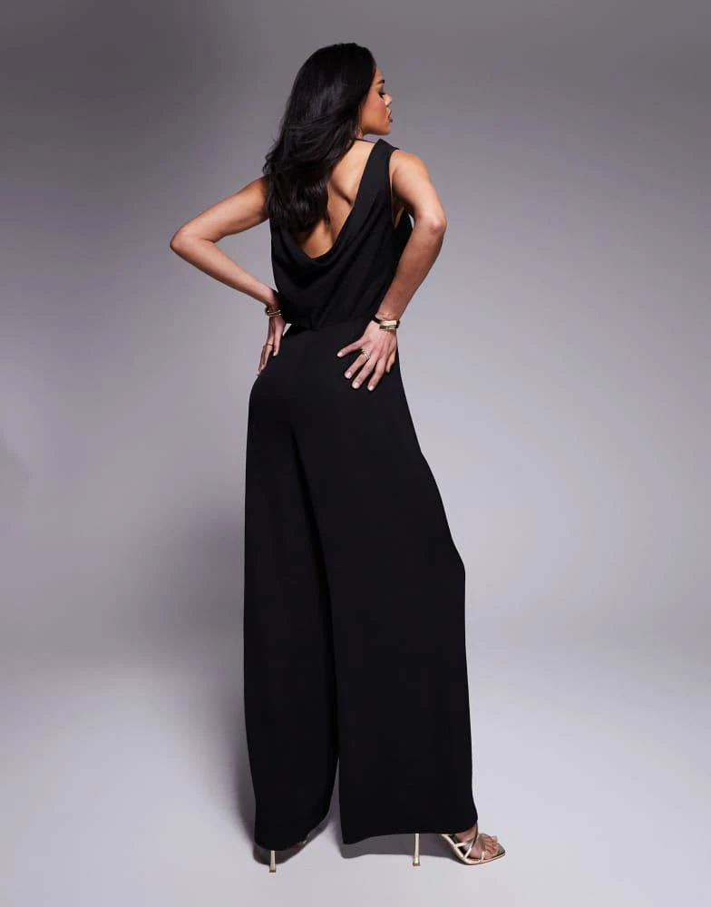 ASOS ASOS DESIGN cowl neck wide leg jumpsuit with gold hardware in black 3