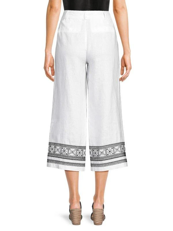 Saks Fifth Avenue Embroidered 100% Linen Cropped Pants 2