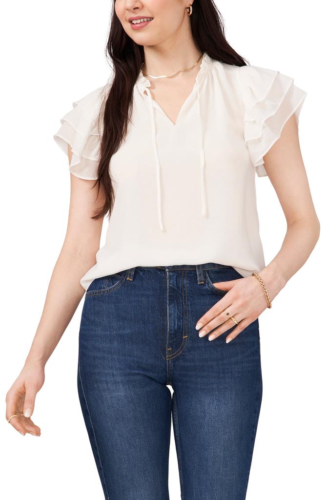 1. State Flutter Sleeve Split Neck Chiffon Blouse