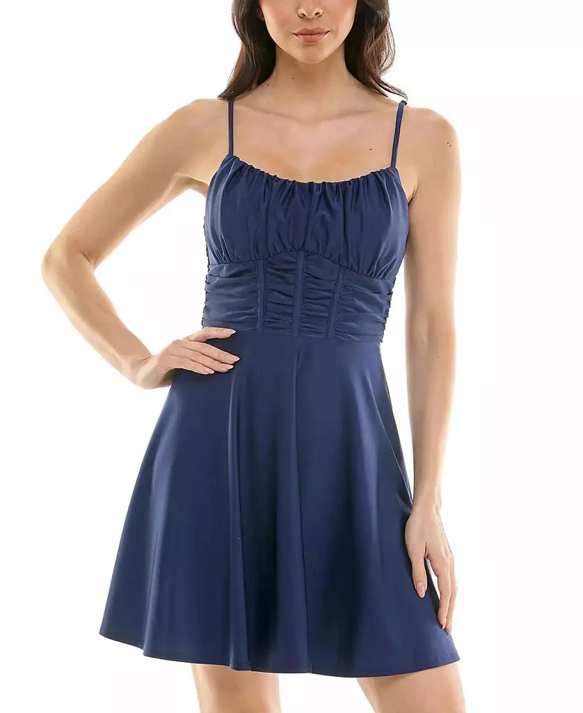 Emerald Sundae Juniors' Ruched Sleeveless Fit & Flare Dress 1