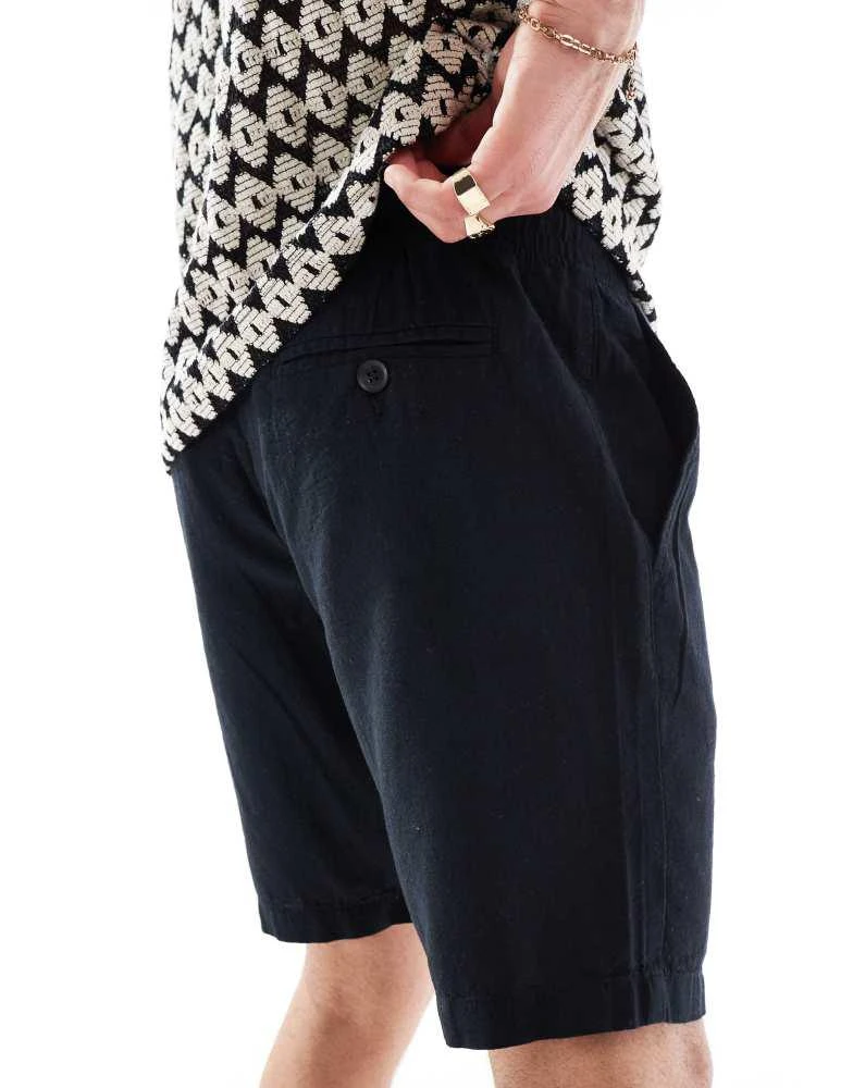 French Connection Mens French Connection linen drawstring shorts in navy 3