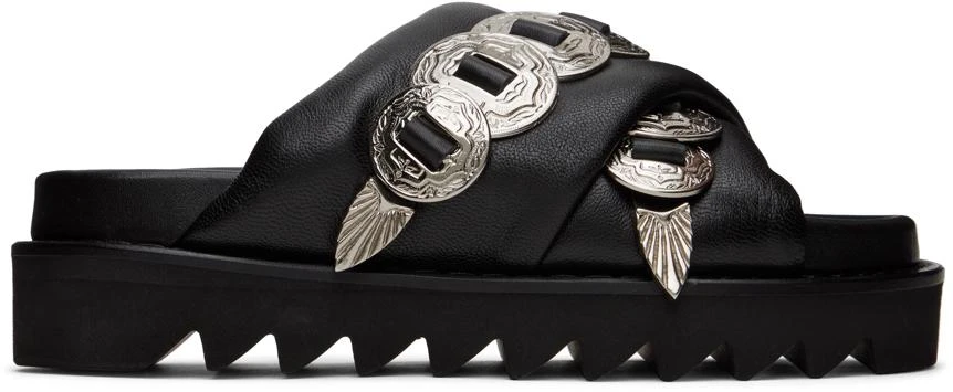 Toga Pulla SSENSE Exclusive Black Cross Strap Flat Sandals 1
