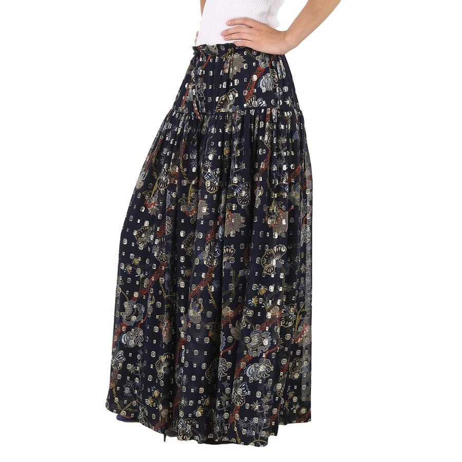 Chloé Blue Lurex Embroidered Silk Skirt 3