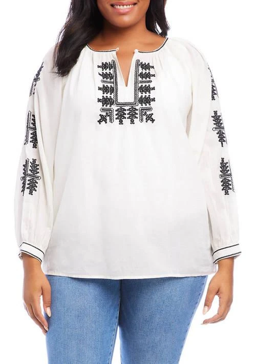 Karen Kane Kane Plus Size Embroidered Peasant Top 1