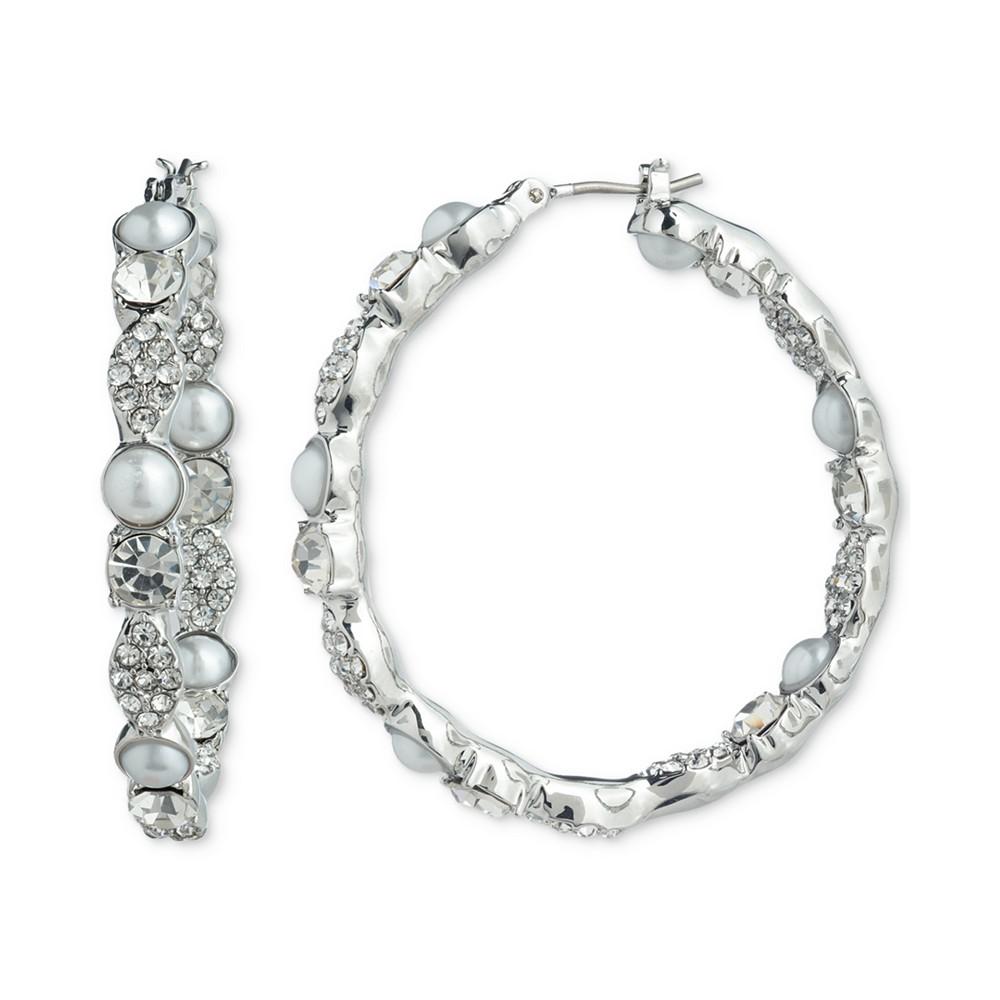 Givenchy Silver-Tone Medium Crystal & Imitation Pearl Hoop Earrings, 1.2"