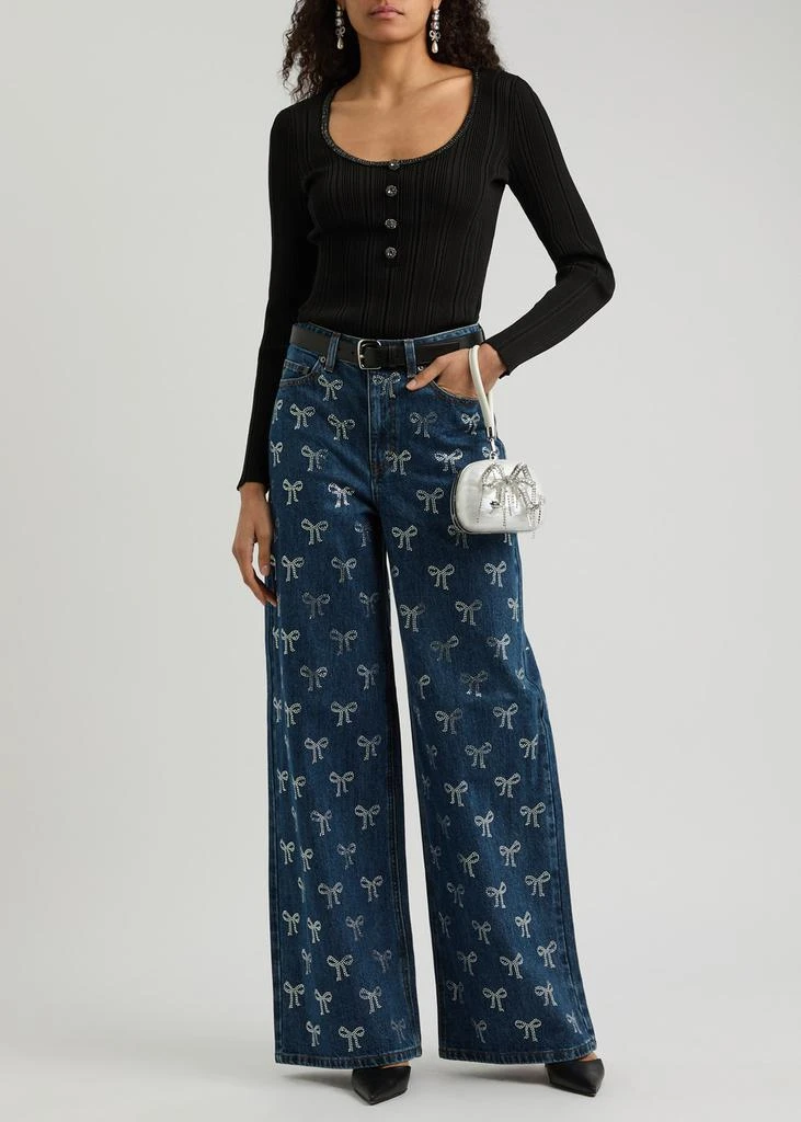 Self Portrait Bow-embellished wide-leg jeans 4