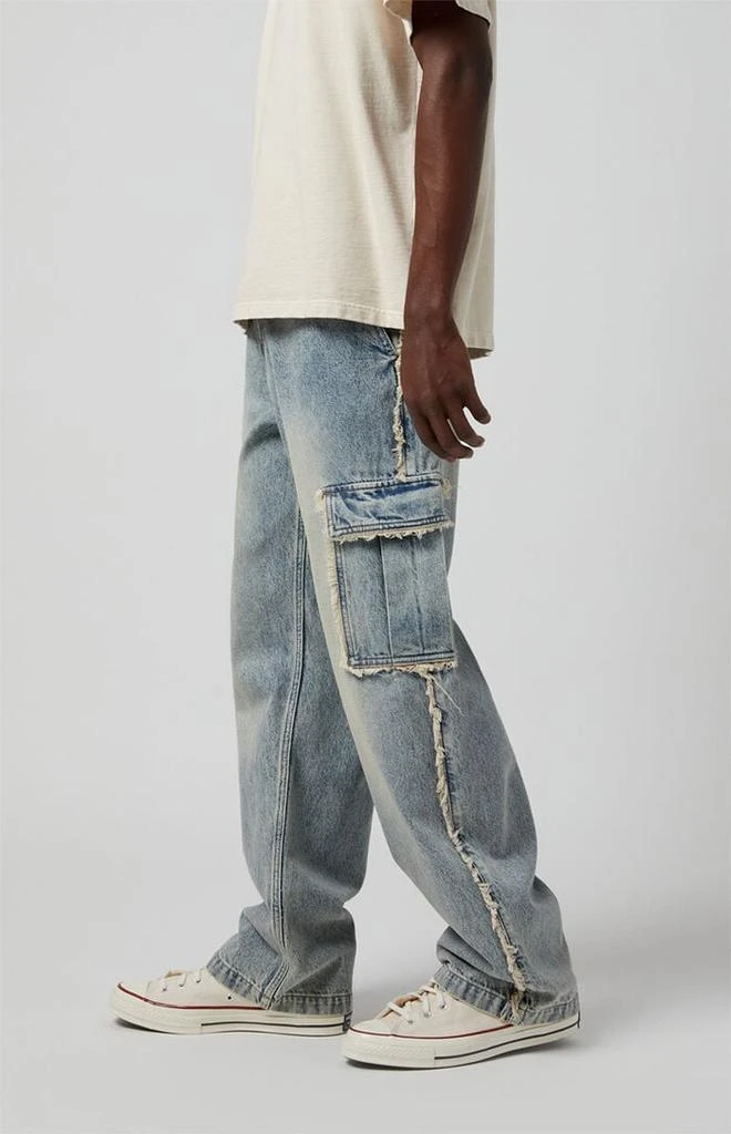 PacSun Dylan Frayed Cargo Baggy Jeans Light Indigo 1