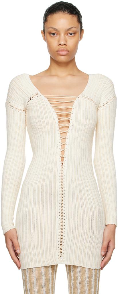 Isa Boulder SSENSE Exclusive Beige & White Lace-Up Top