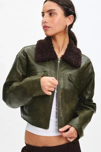 BDG BDG Janine Faux Leather Cropped Aviator Jacket 1