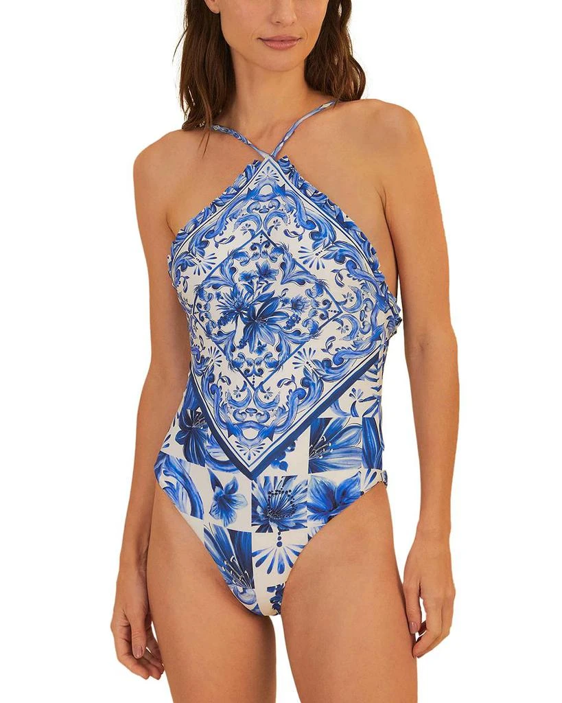 Farm Rio Garden Tiles Printed Halter One Piece Swimsuit 1