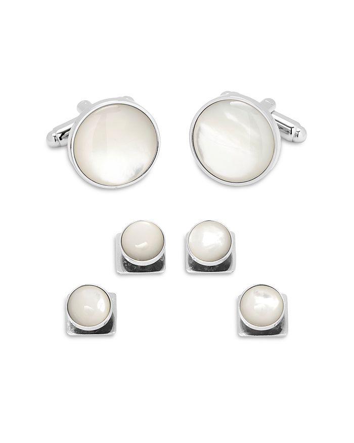 Cufflinks Inc Silver-Tone Mother-of-Pearl Stud & Cufflink Set