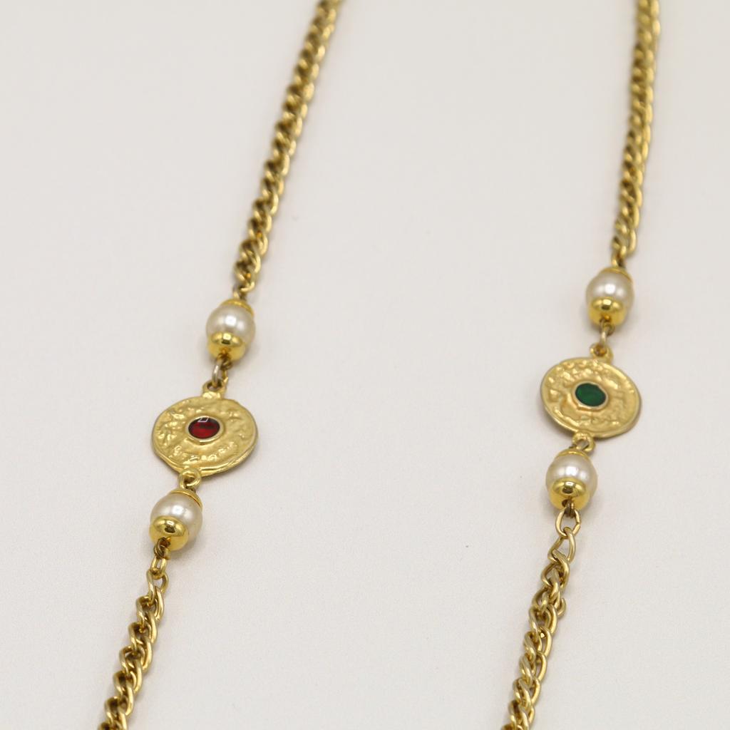 Orelia Vintage Vintage Medallion & Pearl Long Chain Necklace