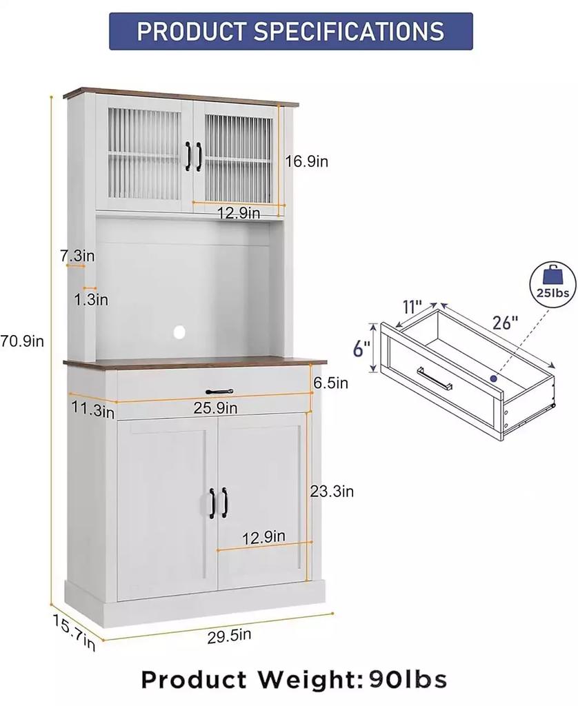 gaomon Kitchen Pantry Cabinet with Microwave Stand 4 Doors Adjustable Shelves 71 Inch High