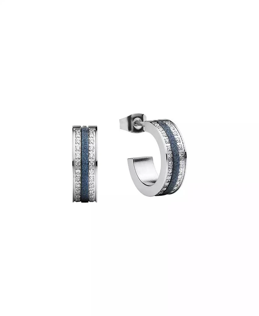 Bering Women's Classic Blue Stainless Steel Milanese Mesh Bracelet Watch 27mm and Crystal Earring Gift Box Set 6