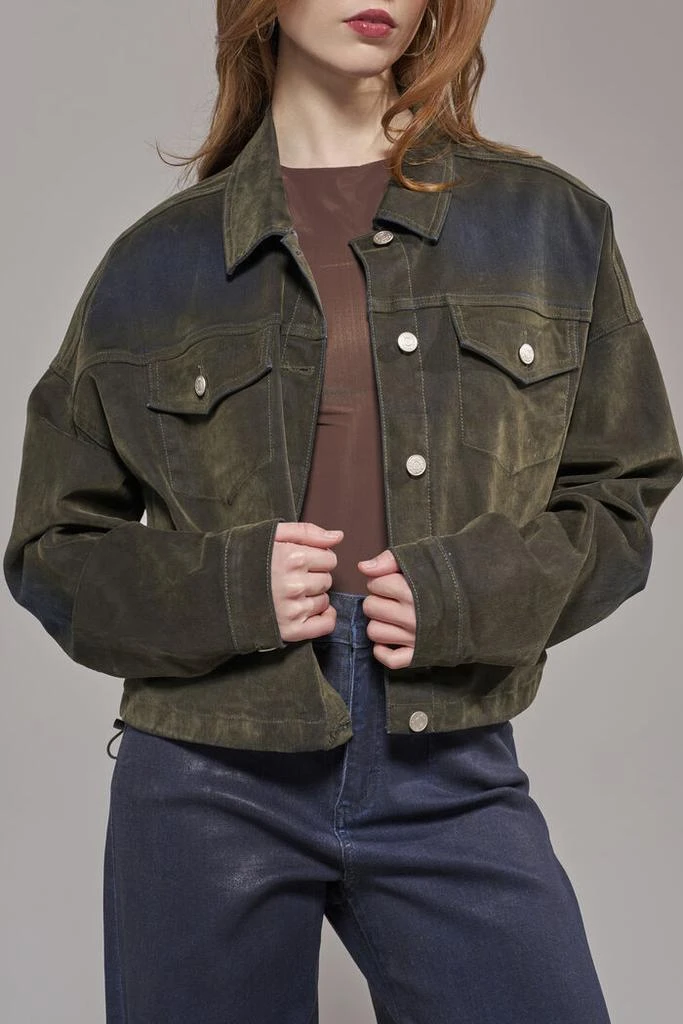 AZALEA WANG Sampson Olive Velvet Denim Jacket 2