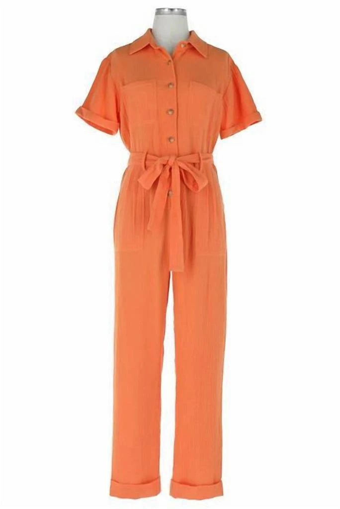 SKIES ARE BLUE Short Sleeve Jumpsuit In Sunkissed Orange 4