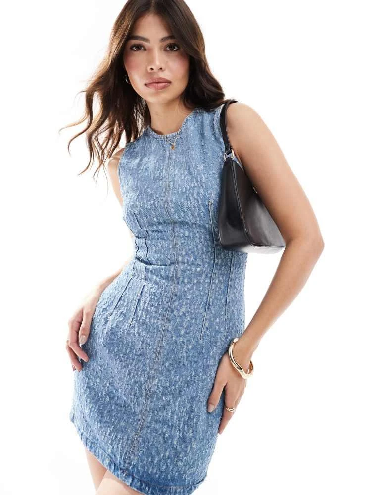 Mango Mango sleeveless denim dress in mid blue 1