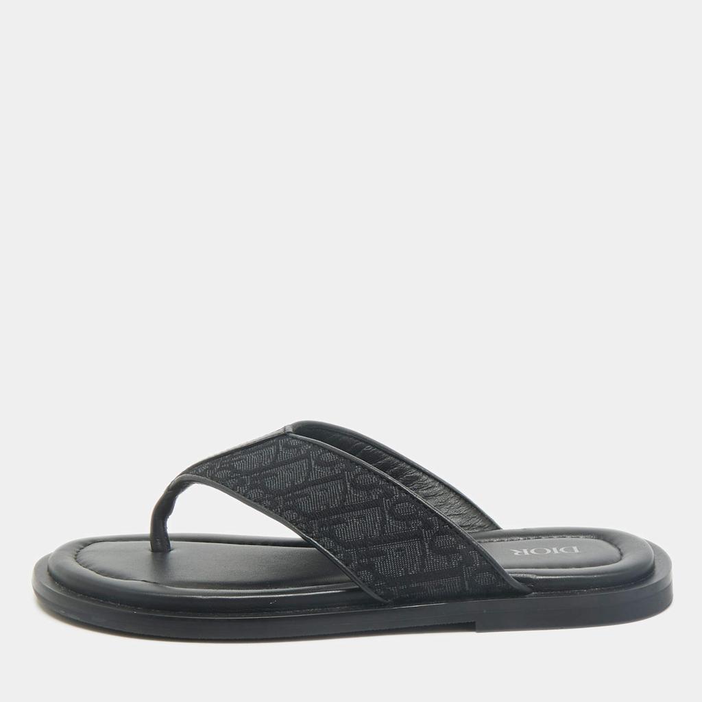 Shop Dior Black Oblique Jacquard and Leather Alias Flat Thong