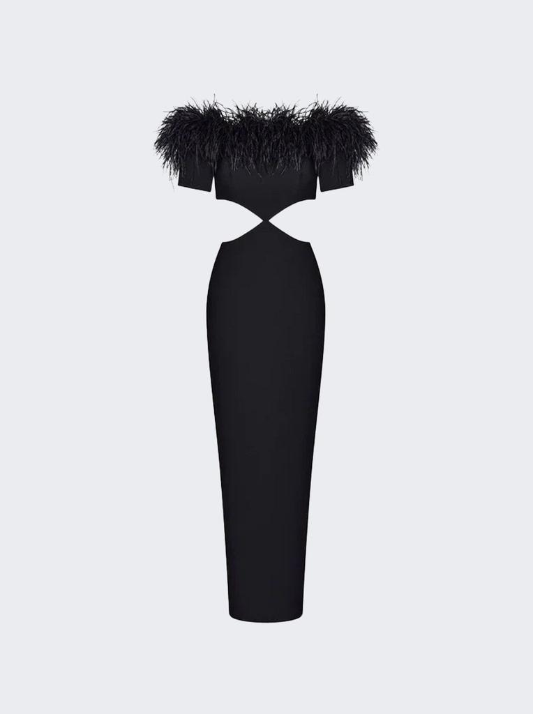RASARIO Fringe Crepe Cut-out Maxi Dress