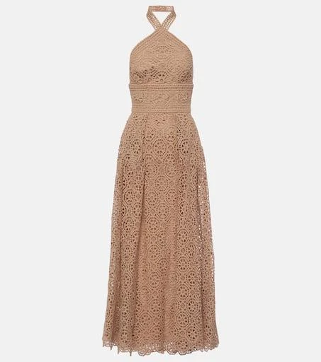 Elie Saab Macramé halterneck cotton-blend midi dress 1