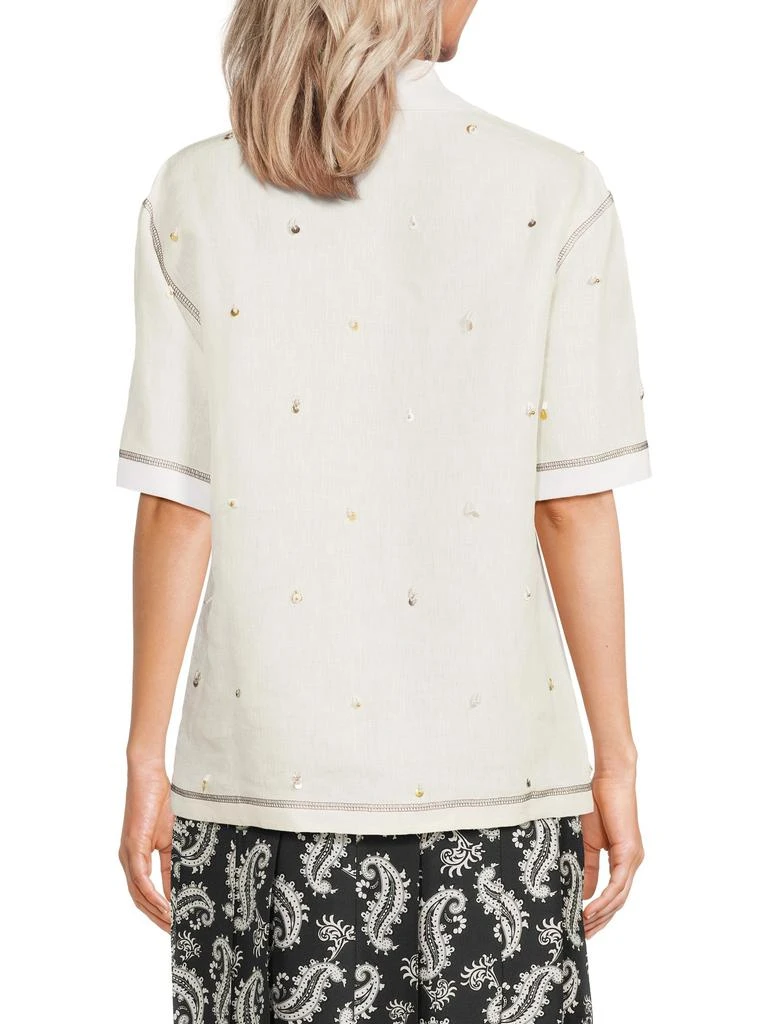 Thom Browne Sequin-Embellished Linen Polo Shirt 2