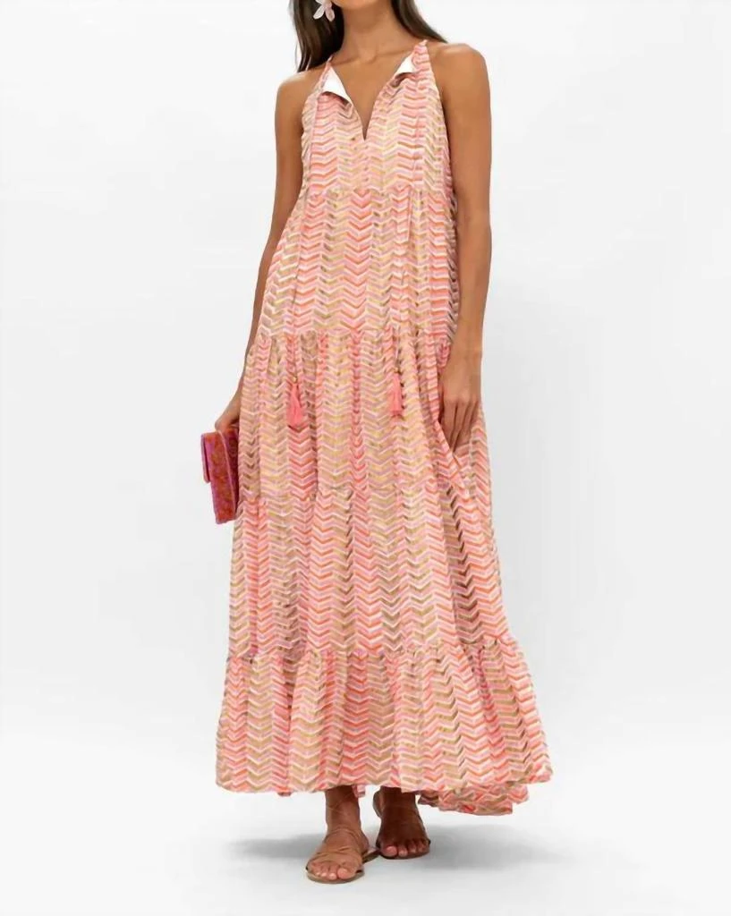 open lace back dress OLIPHANT Scooped Tiered Midi Dress Pretoria Pink
