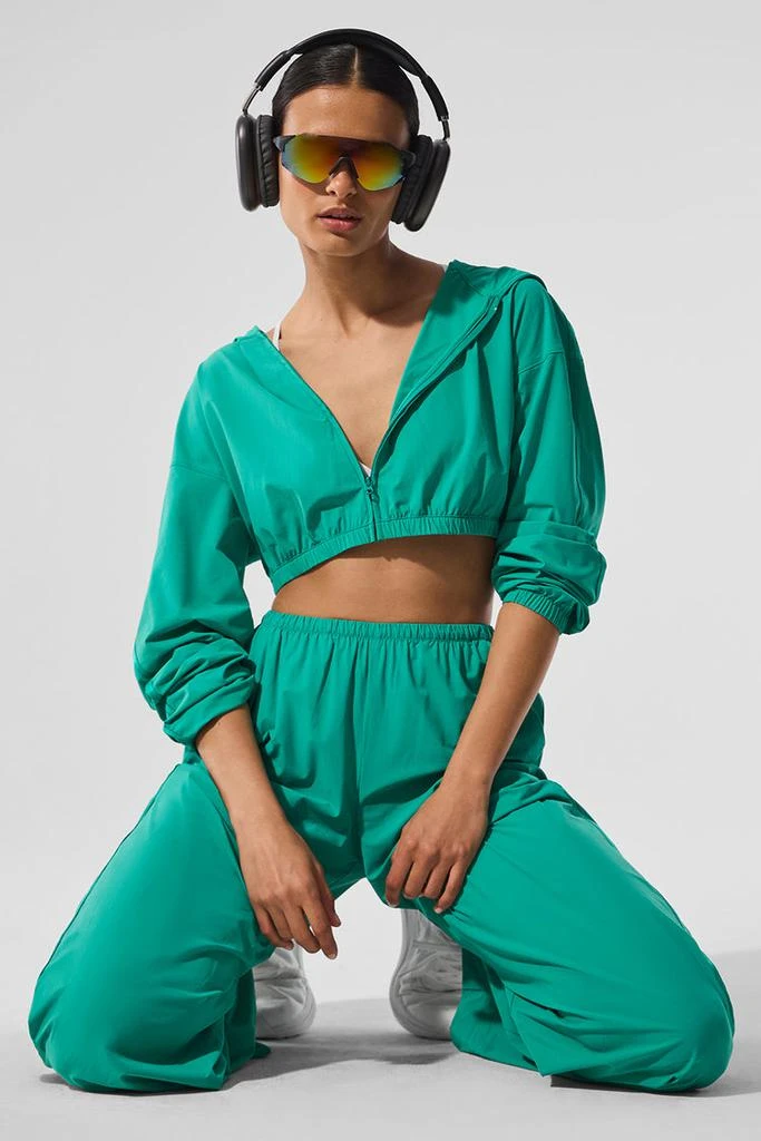 Alo Cropped Breezy Full-Zip Hoodie - Spruce Green 6