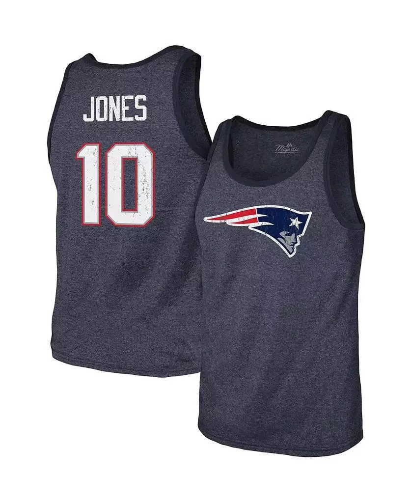 Majestic Men's Threads Mac Jones Heathered Navy New England Patriots Player Name and Number Tri-Blend Tank Top 2