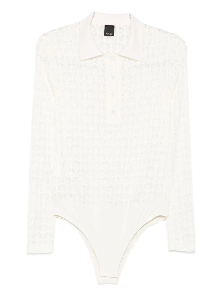 PINKO Long-Sleeve Bodysuit With Open-Knit Pattern And Polo Collar