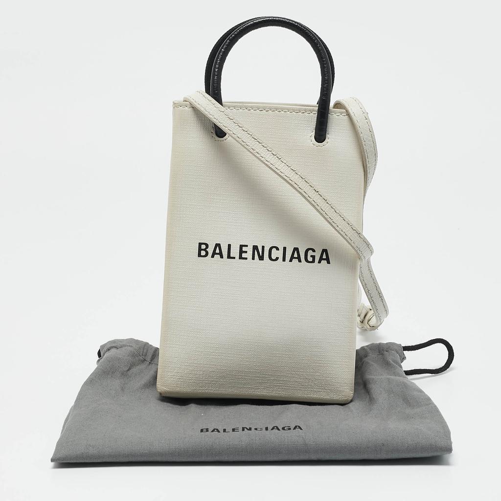 Balenciaga White/Black Leather Shopping Phone Holder