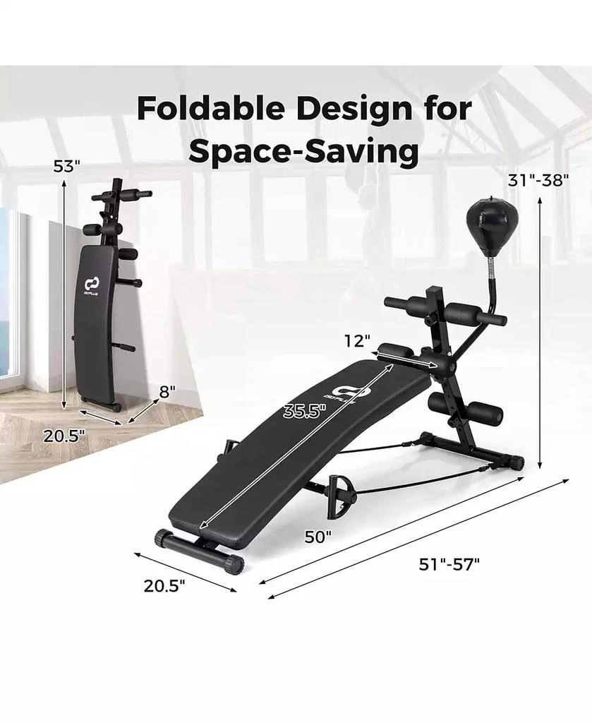 Costway Adjustable Decline Sit-Up Bench for Home Gym with Speed Ball and Resistance Bands 2