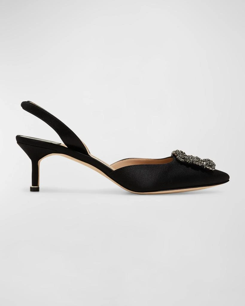 Manolo Blahnik Hangisi Kitten-Heel Satin Slingback Pumps 1
