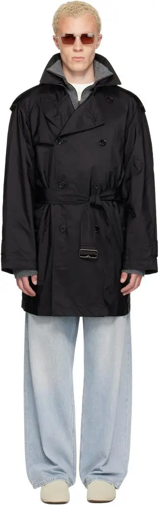Burberry Black Mid-length Nylon Leadenham Trench Coat