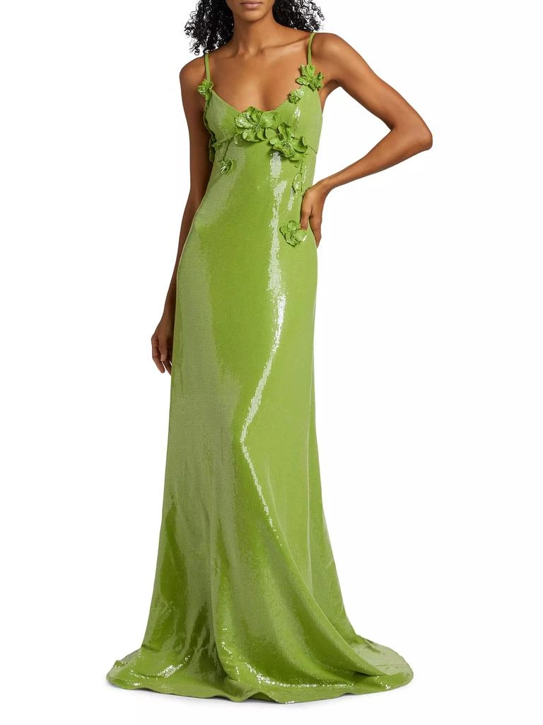 Oscar de la Renta Sequined Floral Appliqué Jersey Gown 2
