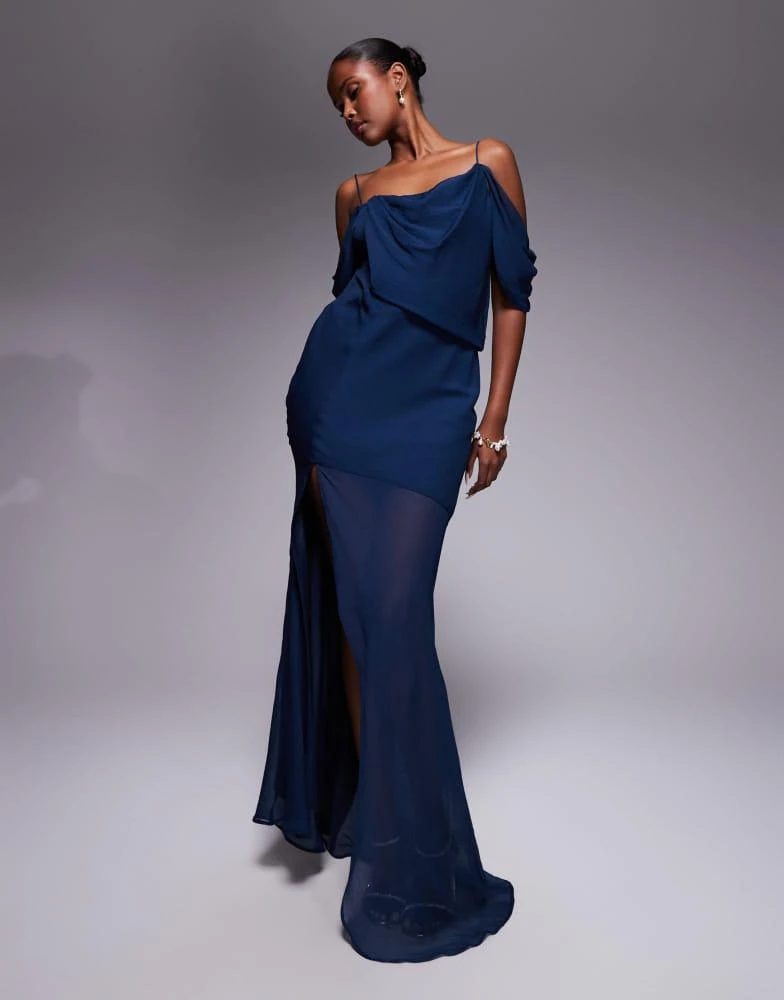 asos navy chiffon dress ASOS DESIGN high neck ruffle detailing chiffon maxi dress in navy