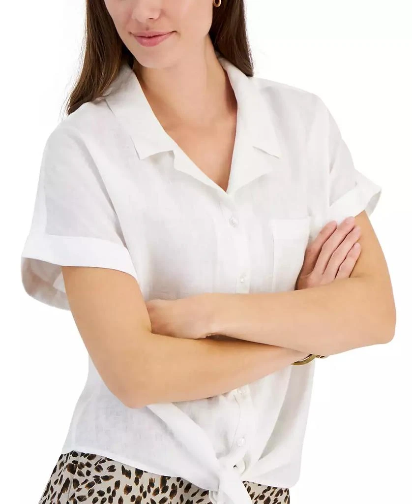 Charter Club Women's 100% Linen Tie-Front Shirt, Created for Macy's 3