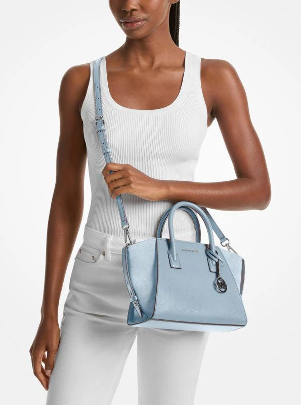 Michael Kors Avril Small Leather and Suede Satchel 4