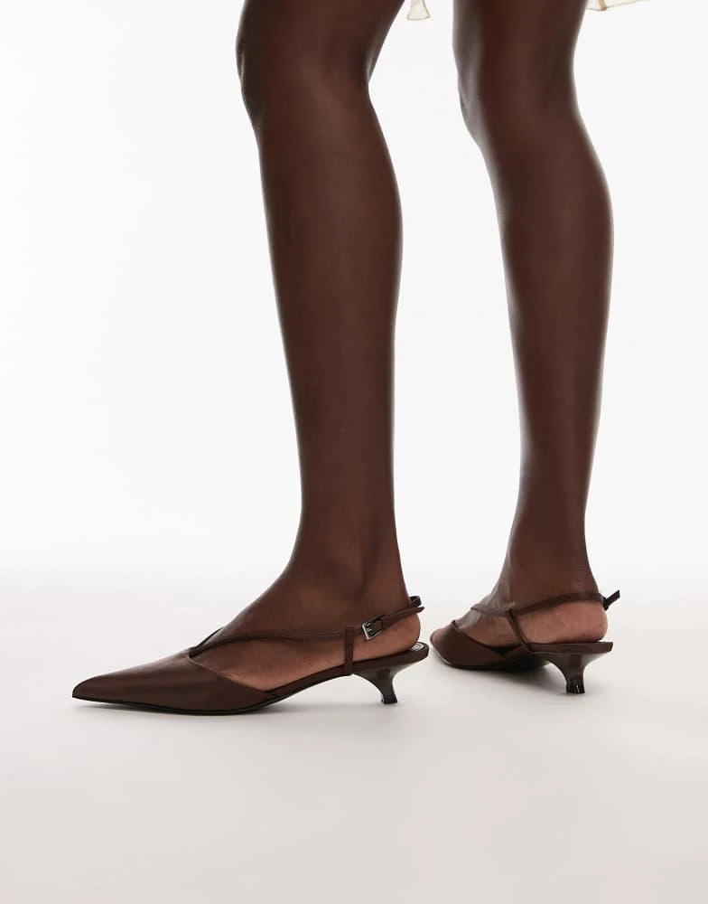 Mango Mango satin pointed kitten heel in brown 2