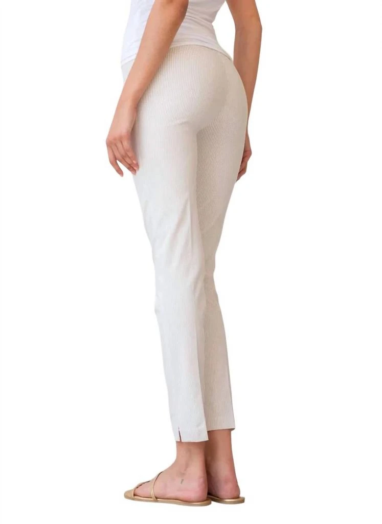 Avenue Montaigne Pars Seersucker Stripes Ankle Slim Pants In Beige 2