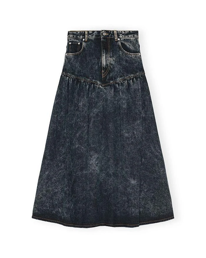 Ganni Black Washed Denim Long Skirt 1