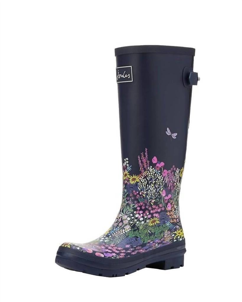 Joules Women's Welly Print Rain Boot In Navy Ditsy