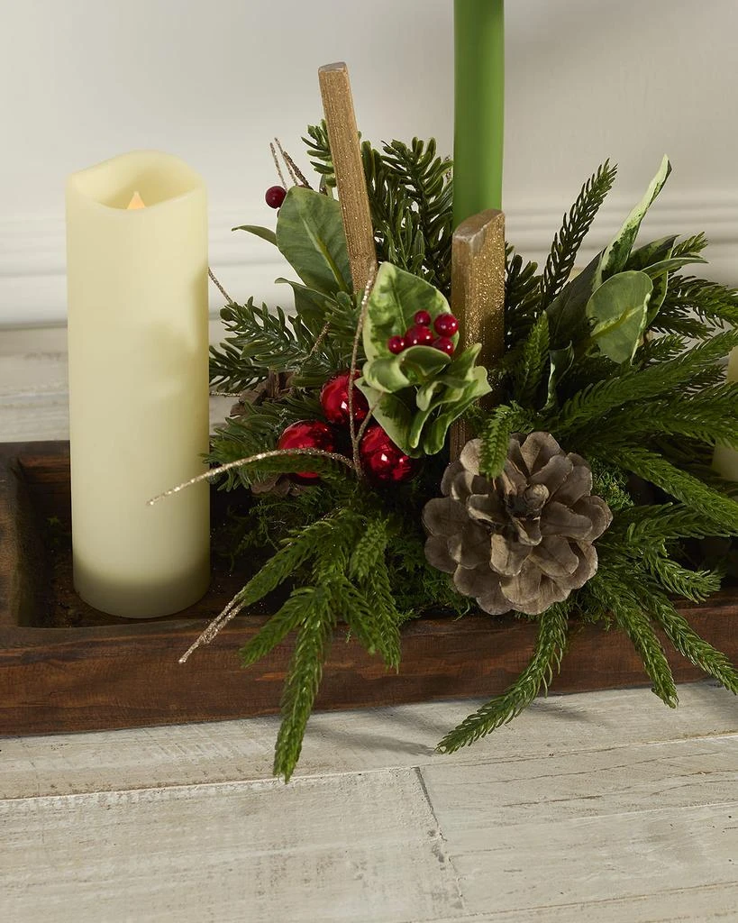 T&C Floral Company Amaryllis 37" Faux Floral Arrangement in Wood Tray with Candles 6