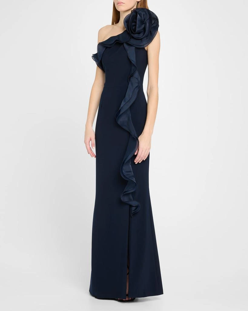Teri Jon One-Shoulder Ruffle Column Gown 4