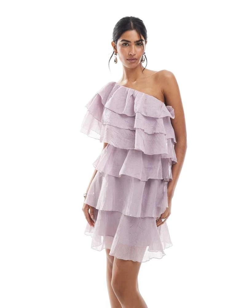 Shop Vero Moda layered ruffle chiffon one shoulder mini dress in