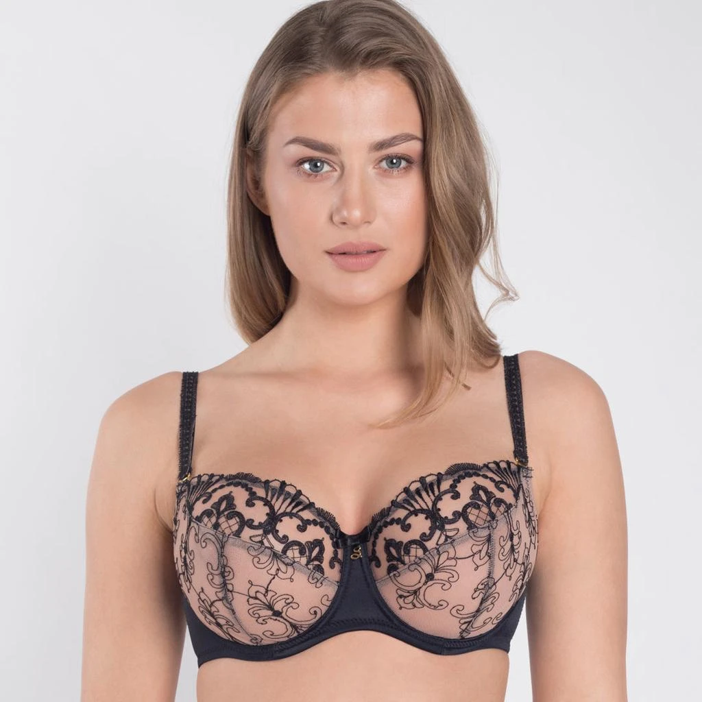 TRUEDAMES Sheer Mesh Embroidered Full Figure Bra Black