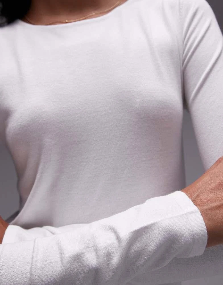 Mango Mango classic long sleeve top in white 3