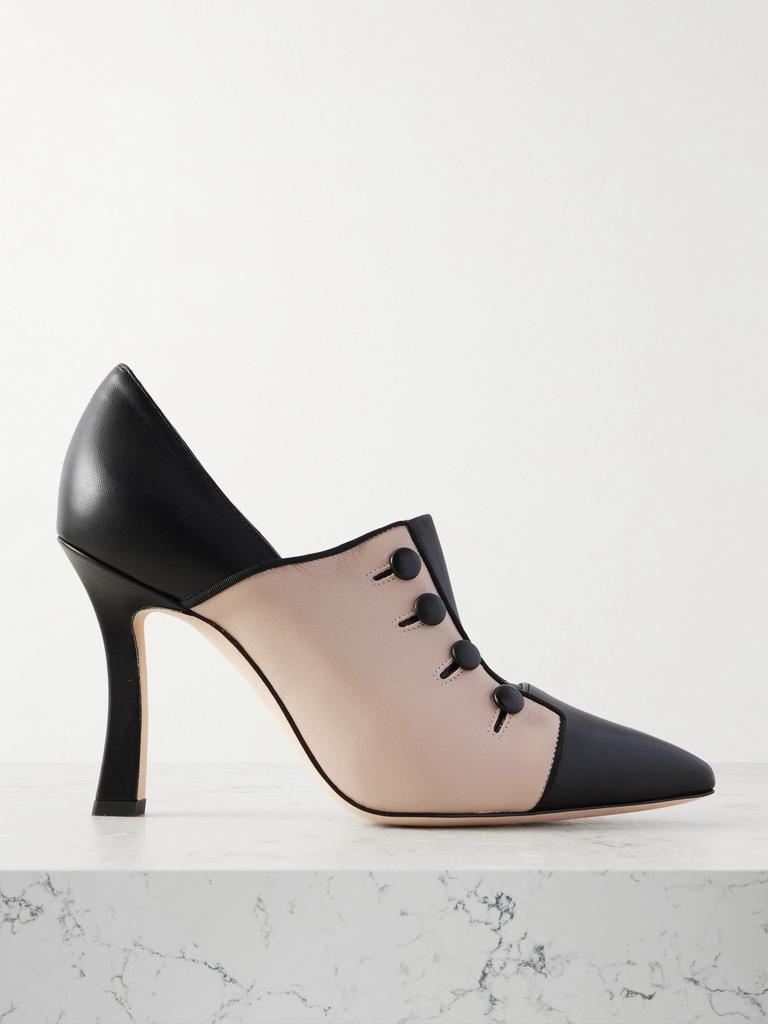 Manolo Blahnik Sisygambis 105 纽扣缀饰双色皮革高跟鞋- IT37
